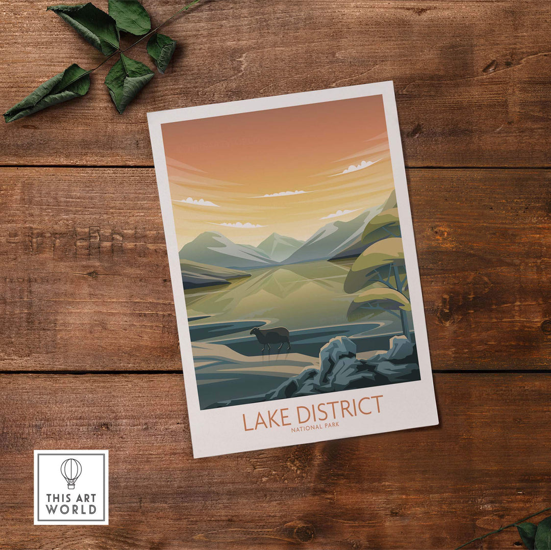 Lake District National Park art print featuring mountains and serene landscape in modern minimalist style