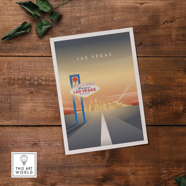 Las Vegas Wall Art Poster featuring the iconic Welcome to Las Vegas sign, showcasing vintage travel design.