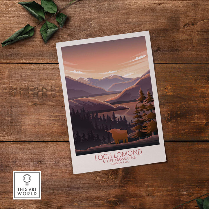 Loch Lomond and The Trossachs Print with a scenic landscape and minimalist design, perfect for home or office decor.