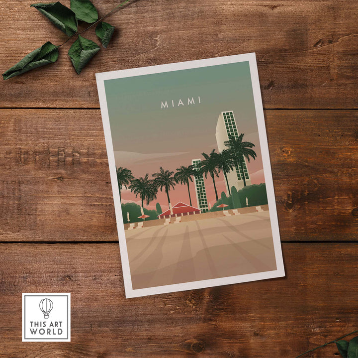 Miami Print Wall Art Poster featuring palm trees and skyline, perfect for home or office decor.