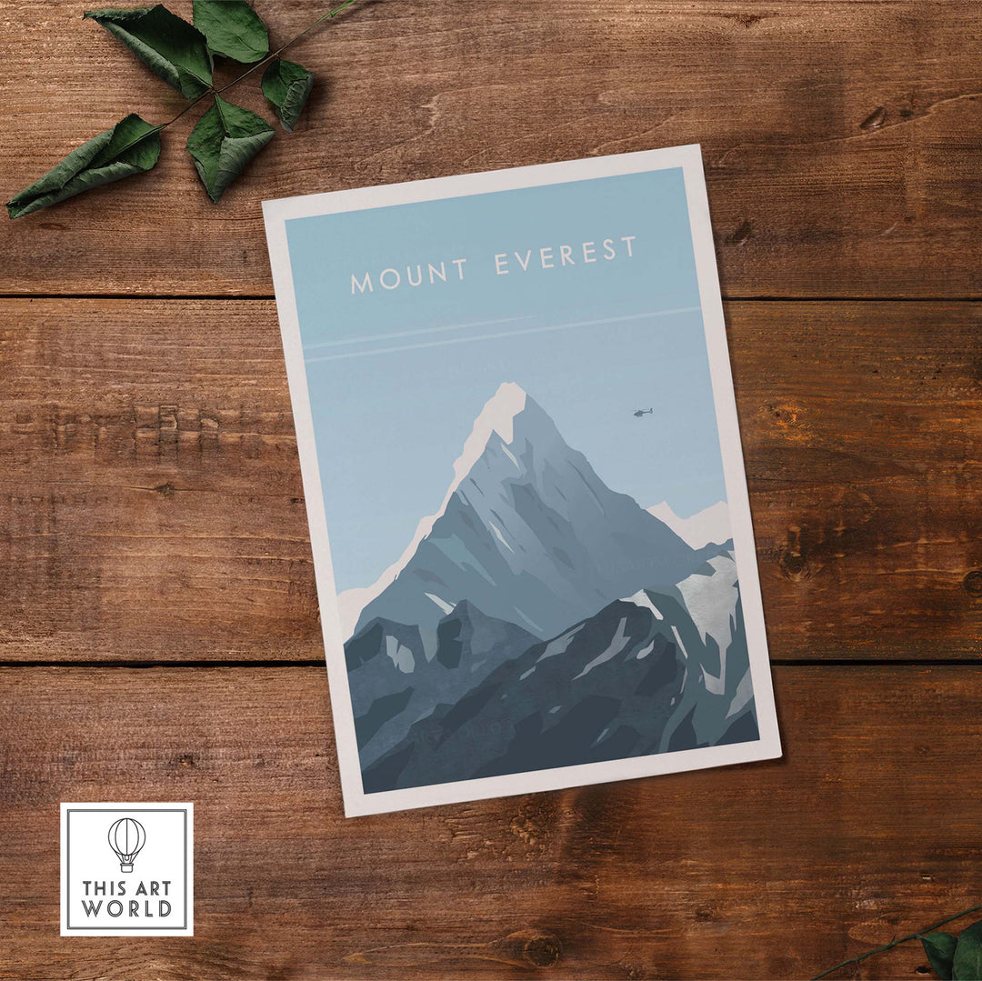 Mount Everest poster featuring a stylized mountain design, perfect for travel enthusiasts and home decor.