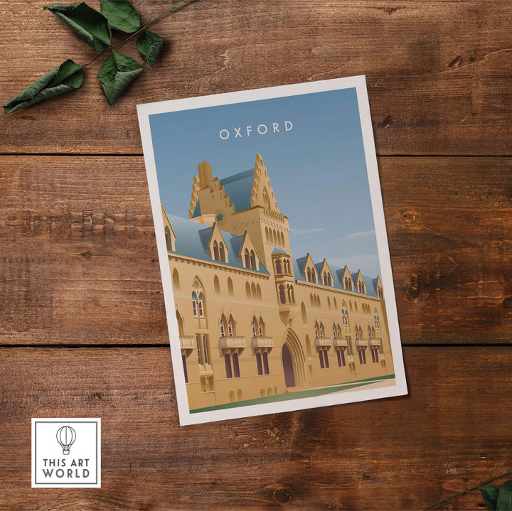 Oxford Wall Art Poster featuring a vintage-inspired illustration of an iconic Oxford building.