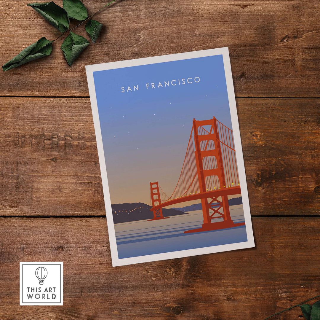 San Francisco Print Wall Art Poster featuring the Golden Gate Bridge, vintage design, perfect for home or office decor.