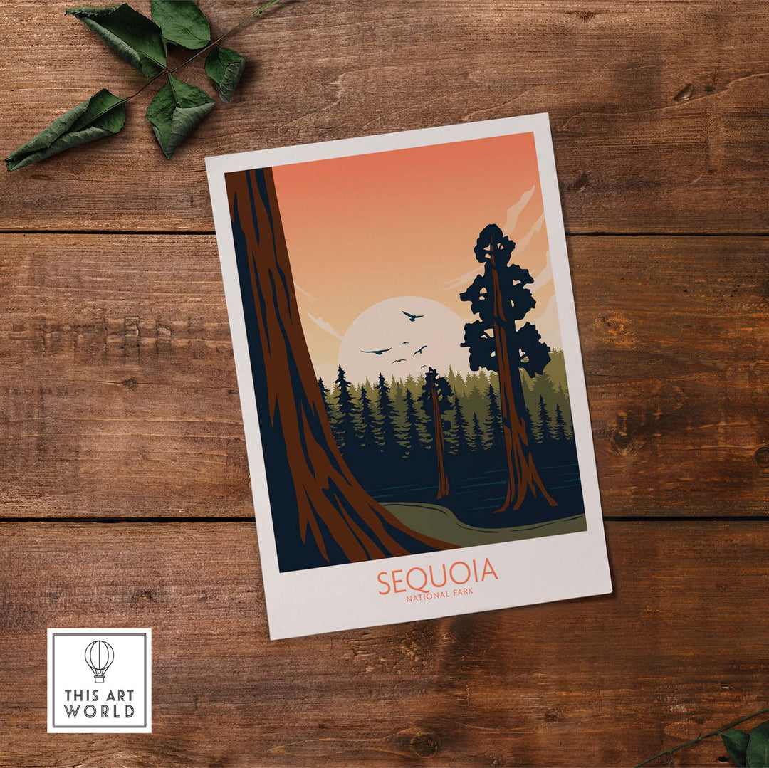 Sequoia National Park poster art print featuring minimalist design and nature scenery.