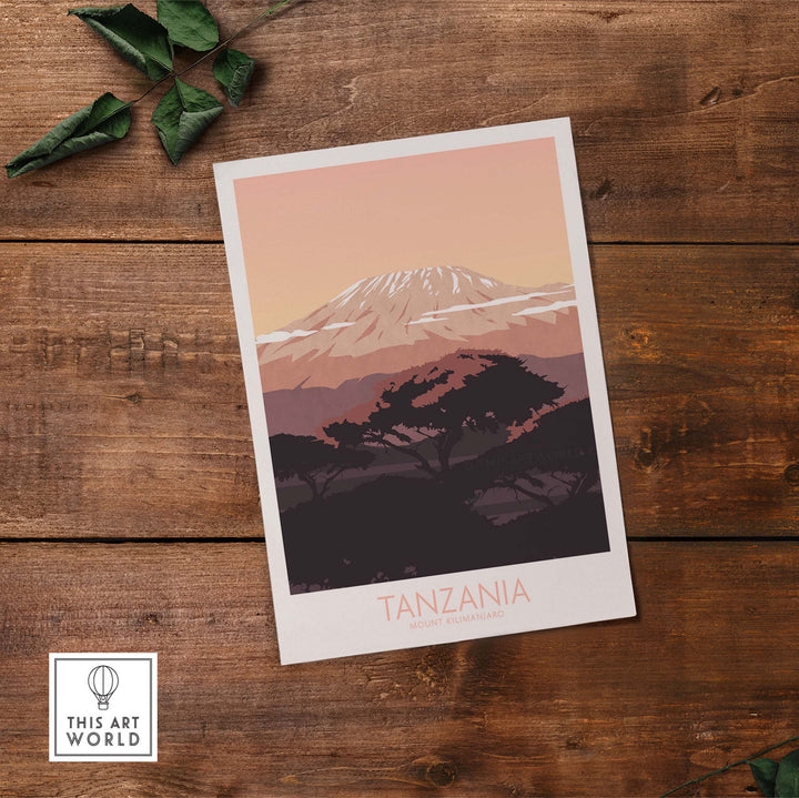 Kilimanjaro Print Tanzania Poster showcasing a vintage style travel design, perfect for home or office decor.