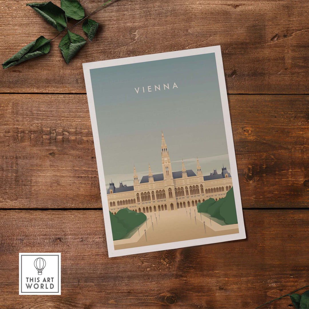 Vienna Wall Art Poster featuring Austrian architecture, vintage style, framed decor for home or office.