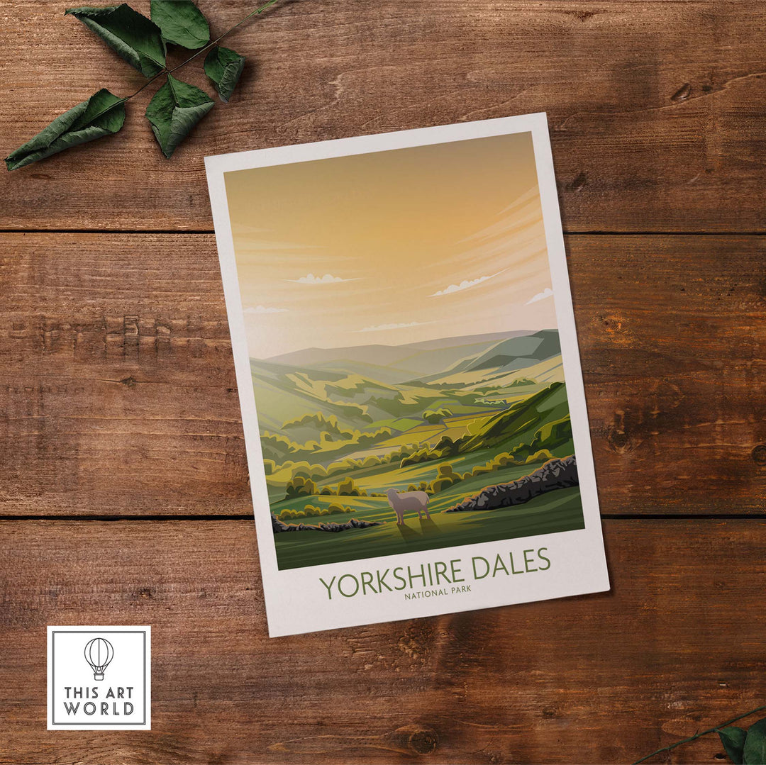 Yorkshire Dales National Park art print showcasing lush landscapes in a modern minimalist style.