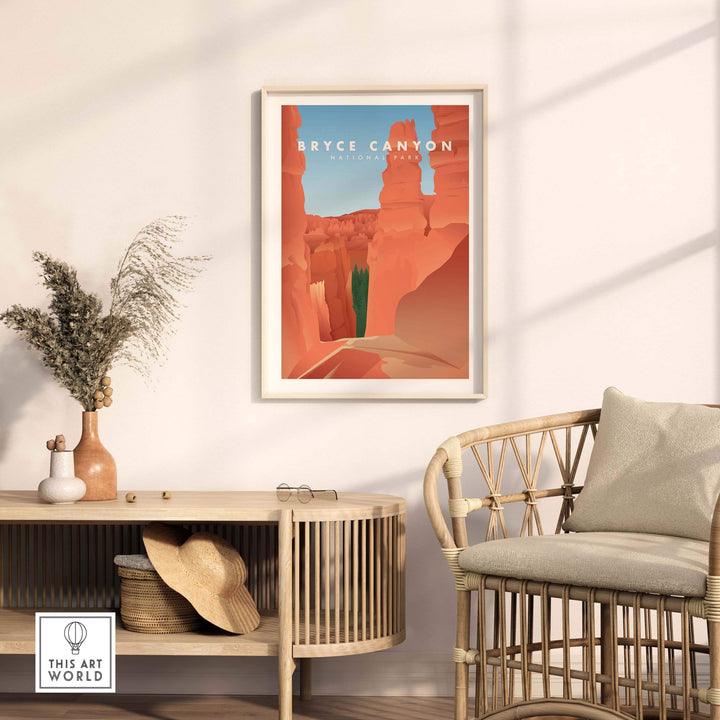 Bryce Canyon National Park vintage art print framed in a stylish home interior setting.