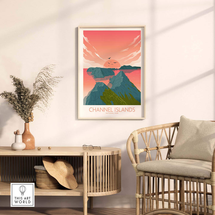 Channel Islands National Park poster in minimalist style displayed in a stylish home interior setting.