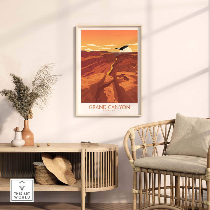 Grand Canyon National Park art print in modern minimalist style, displayed in a stylish home setting.