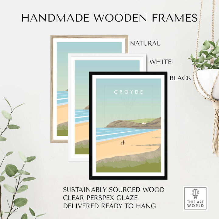 Handmade wooden frames in natural, white, and black, designed for Croyde Poster Print Wall Art.