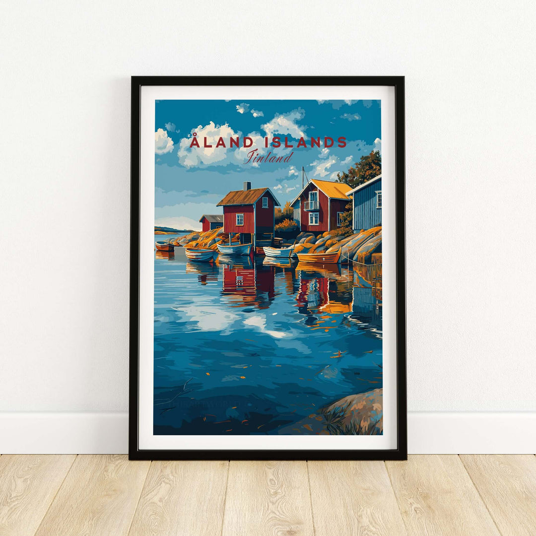 Åland Islands Poster | Scandinavian Sea Wall Decor featuring vibrant colors and serene waterfront scenery.