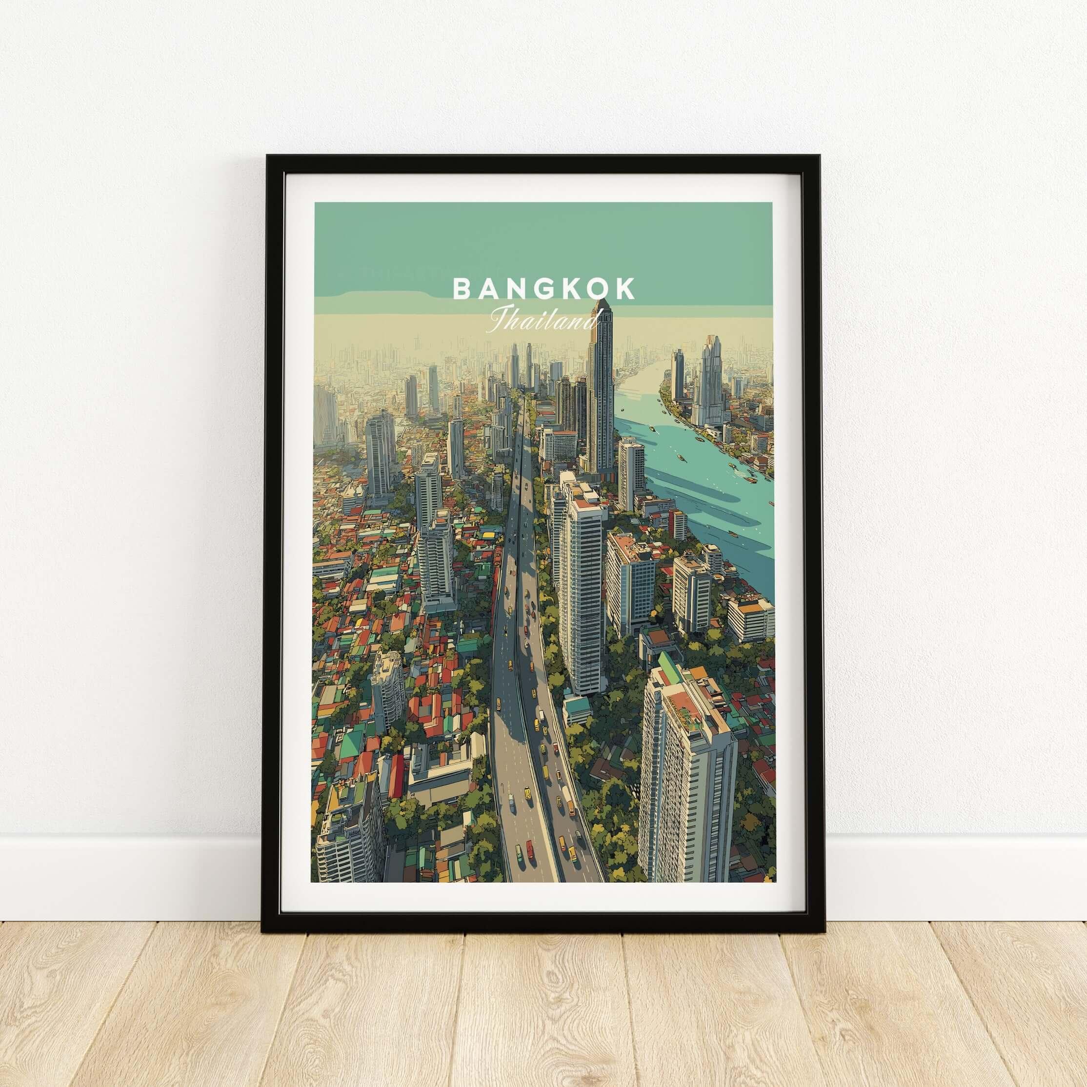 Bangkok Thailand City Skyline Poster - High-Rise Urban Landscape Print showcasing vibrant urban architecture.