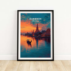 Bangkok Thailand Wat Arun Sunset Reflection Print - Temple of Dawn Wall Art featuring a serene sunset view.