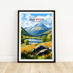 Ben Nevis Scotland Mountain Lake Landscape Print - Scottish Highlands Wall Art in a framed print