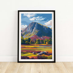 Ben Nevis Print Scotland Colorful Valley - Vibrant Mountain Scenery Poster showcasing the majestic mountains and vibrant landscape.