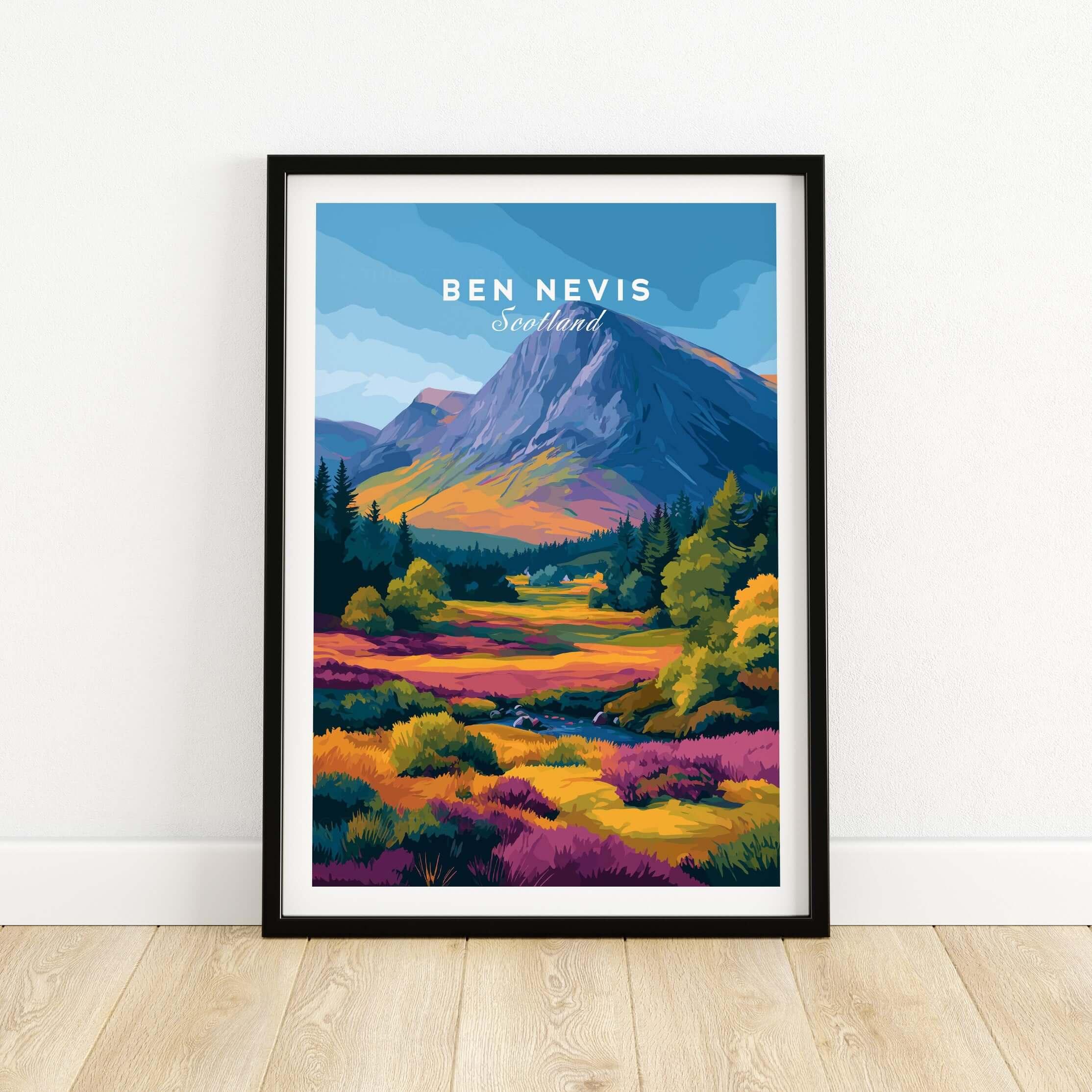 Ben Nevis Scotland Poster Autumn Mountain View - Fall Colors Wall Art showcasing vibrant autumn landscapes.
