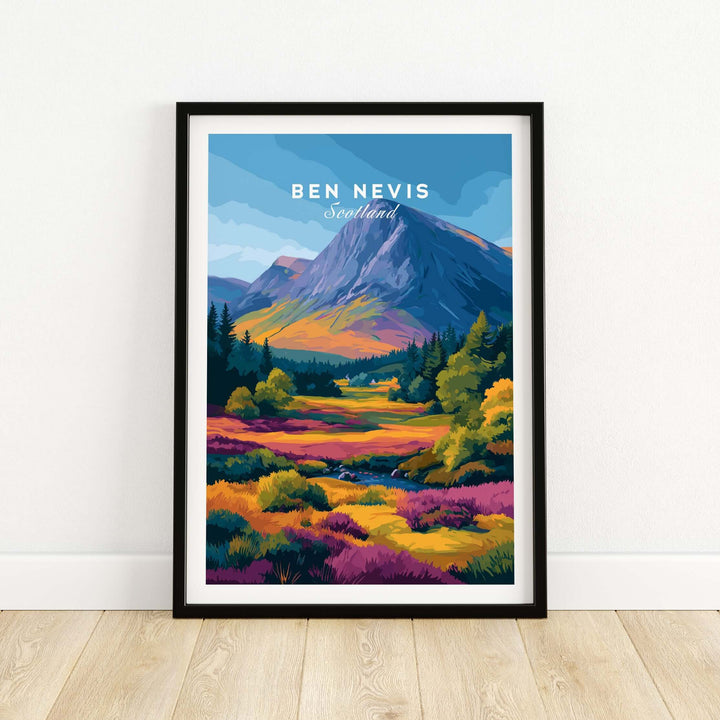 Ben Nevis Scotland poster showcasing vibrant autumn colors in a mountainous landscape, perfect fall wall art.