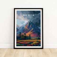 Ben Nevis Art Illustration Print Scotland Vibrant Dusk Mountain - Colorful Landscape Poster