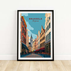 Brussels Print Belgium - Old Town Europe Poster featuring charming architecture and historic streets.