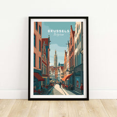 Brussels Belgium Art Print - Grand Place Poster showcasing vibrant street scene and architecture in Brussels.