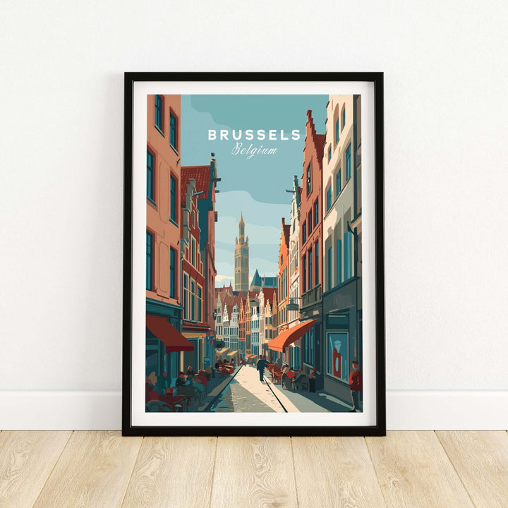 Brussels Belgium art print featuring the Grand Place and colorful architecture, perfect for home decor.