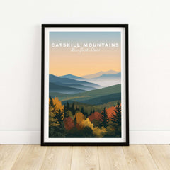 Catskill Mountains New York Autumn Foliage Print - Mountain Valley Wall Art framed print showcasing scenic fall landscape.