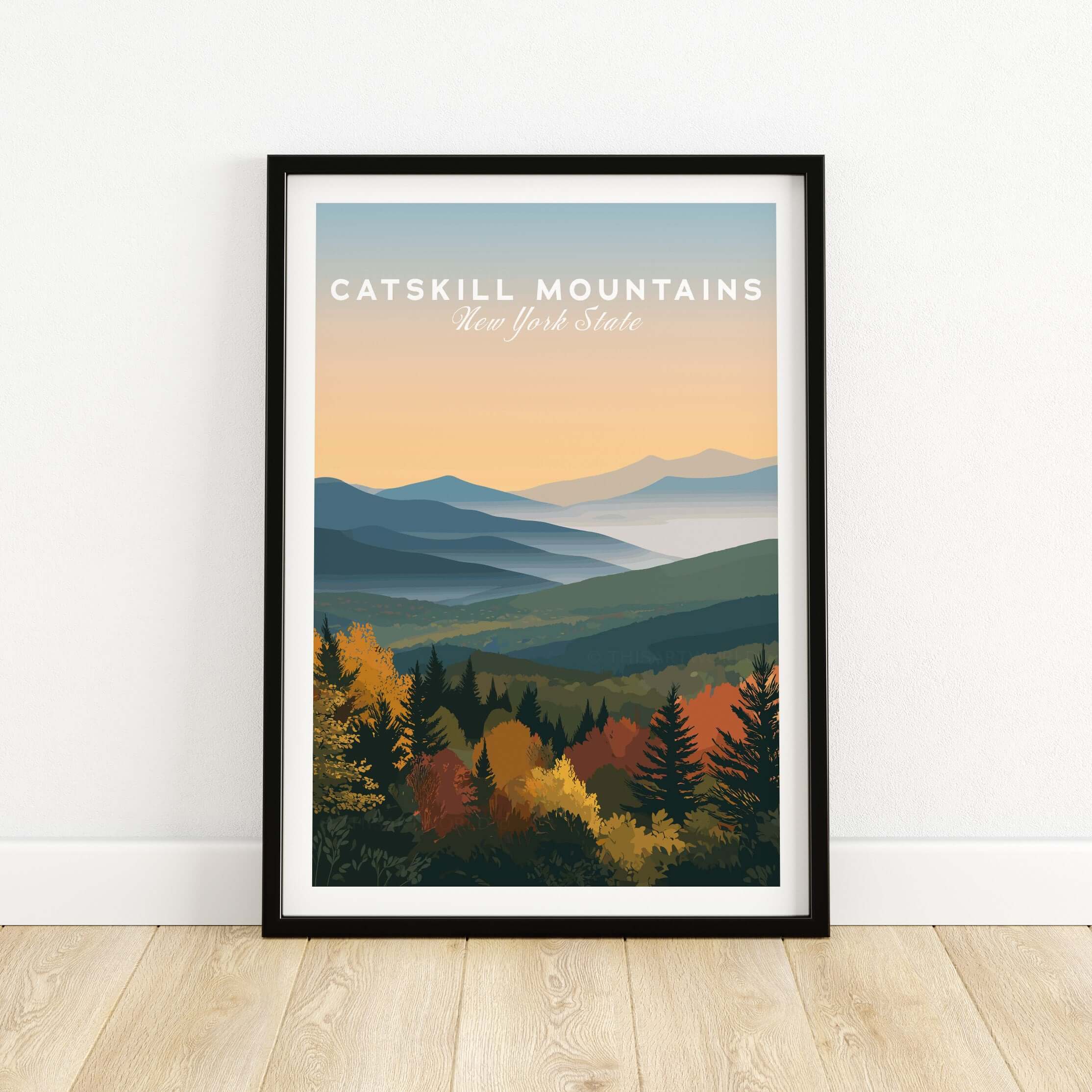 Catskill Mountains New York Autumn Foliage Print - Mountain Valley Wall Art framed print showcasing scenic fall landscape.