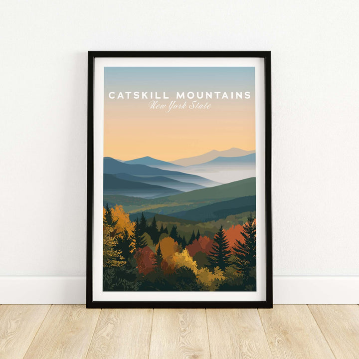 Catskill Mountains autumn print showcasing vibrant fall foliage and serene mountain views in New York.