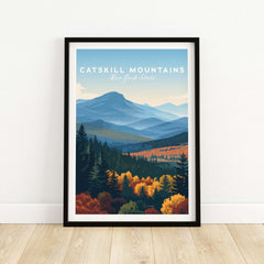 Catskill Mountains New York Layered Hills Print - Mountain Range Wall Art displayed in a modern frame with vibrant colors.