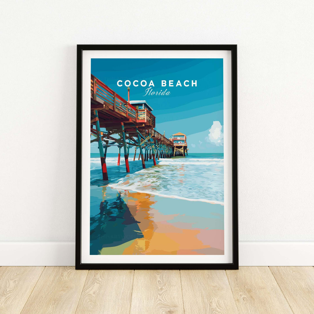 Cocoa Beach Florida Pier print showcasing vibrant coastal art and beach lifestyle, perfect for home decor.