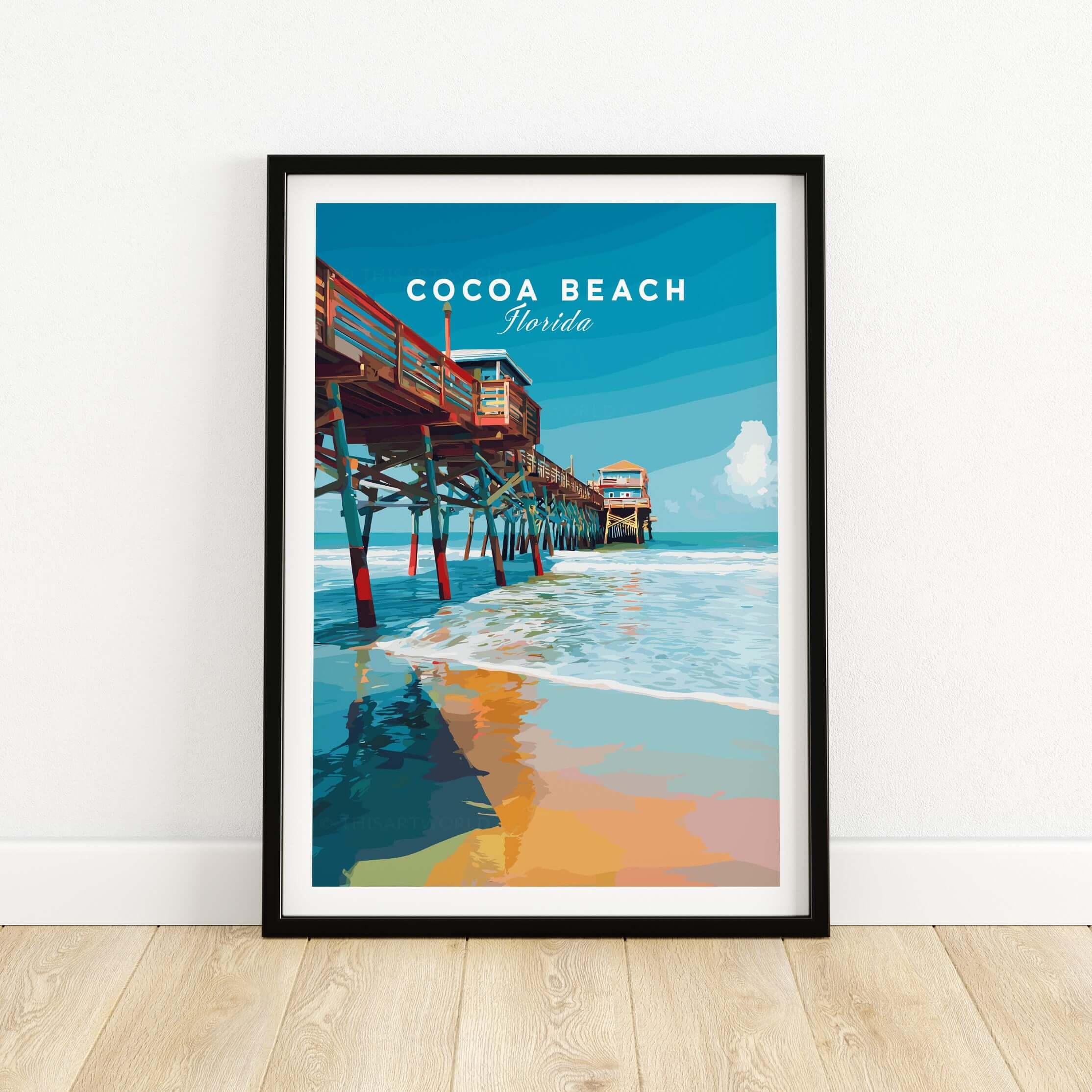 Cocoa Beach Florida Pier Print - Coastal Florida Wall Art showcasing vibrant pier and waves.