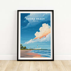 Cocoa Beach Florida Rocket Launch Print - Space Coast Wall Art showcasing vibrant beach scenery and rocket launch.