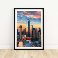 Dallas Texas Reunion Tower Skyline Poster - Downtown Cityscape Print