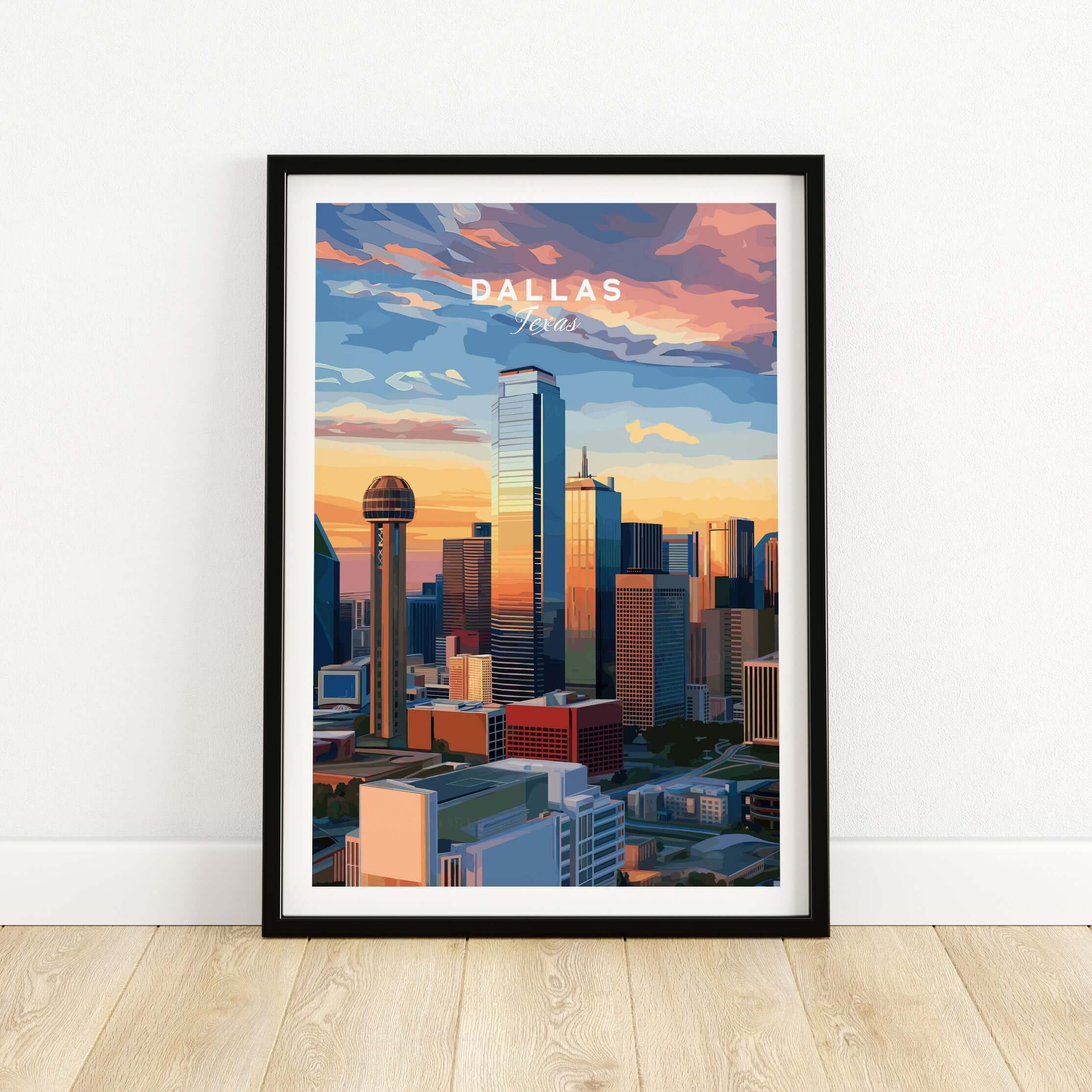 Dallas Texas Reunion Tower Skyline Poster - Downtown Cityscape Print