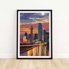 Dallas Texas Highway Night Lights Poster - Illuminated Skyline Print showcasing Dallas skyline with vibrant colors.