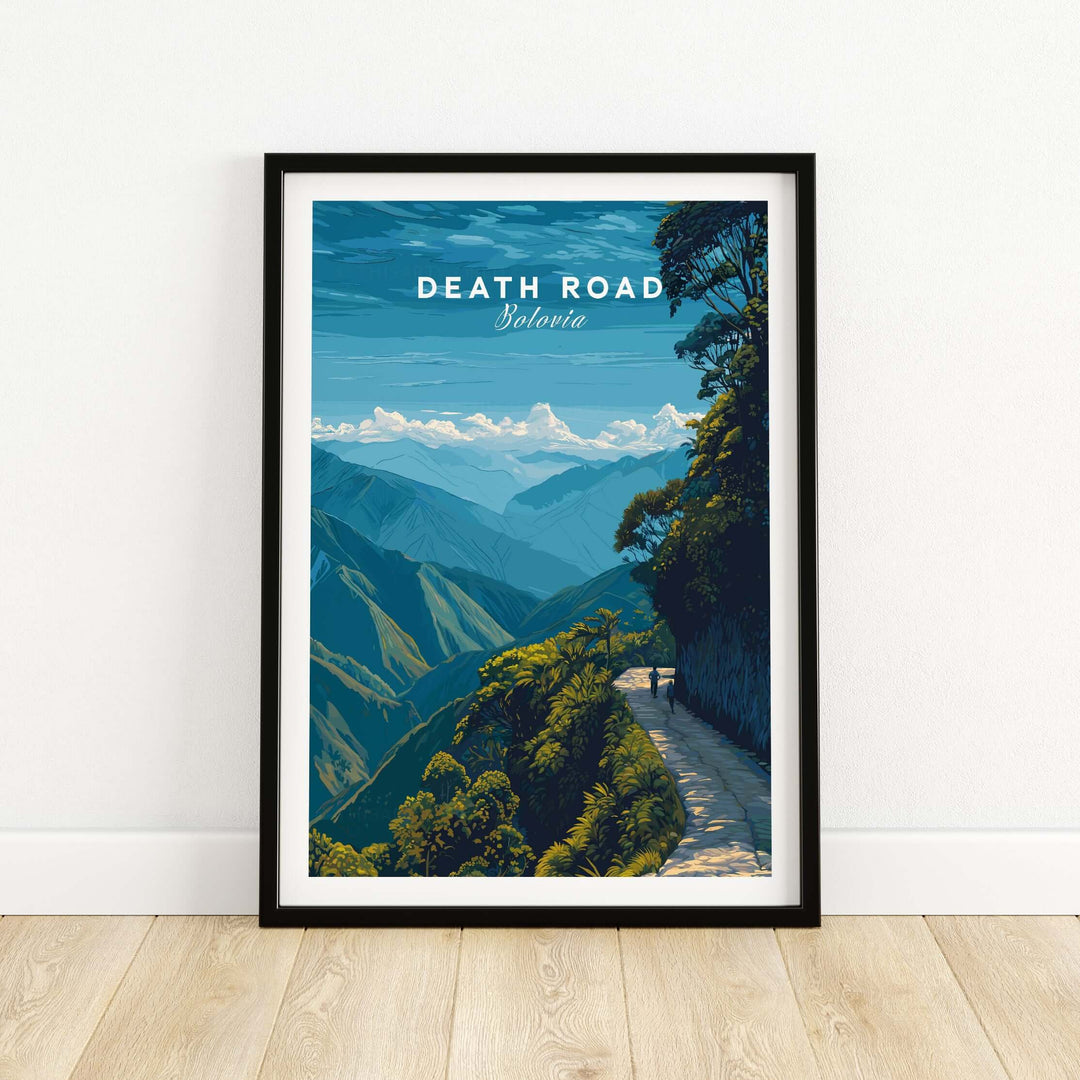 Death Road Yungas Adventure Scenic Print | Bolivian Travel Wall Decor showcasing breathtaking landscape of Bolivia.