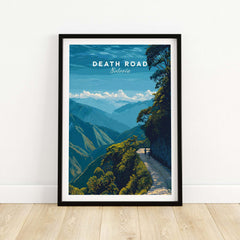 Death Road Yungas Adventure Scenic Print | Bolivian Travel Wall Decor featuring a stunning mountain landscape.