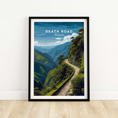 Death Road Andes Print | Yungas Road Poster showcasing the breathtaking Yungas Road in the Andes mountains.