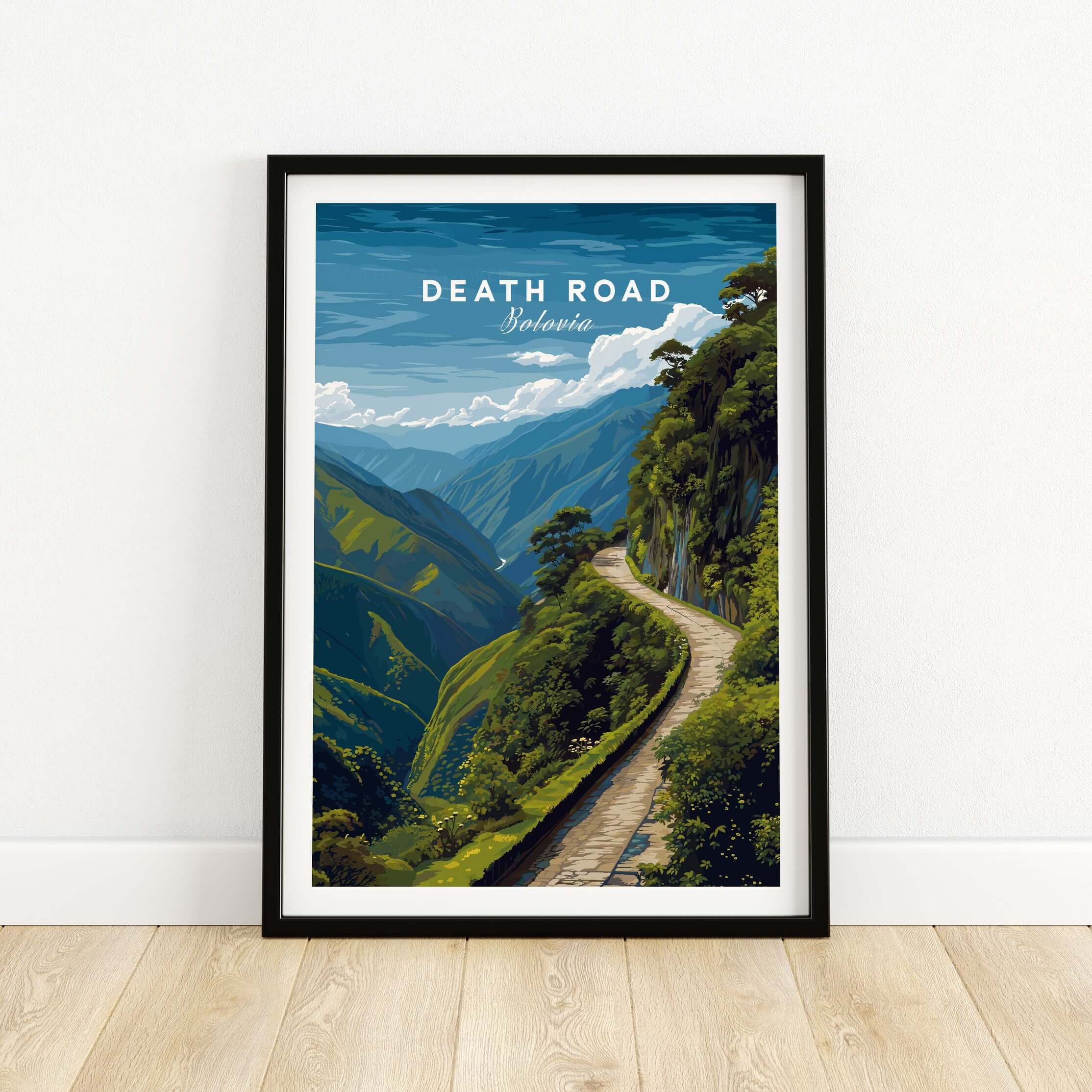 Death Road Andes Print | Yungas Road Poster showcasing the breathtaking Yungas Road in the Andes mountains.