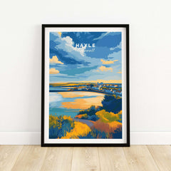 Hayle Cornwall Poster - UK Coastal Landscape Print showcasing the vibrant seaside views and colorful coastal scenery.