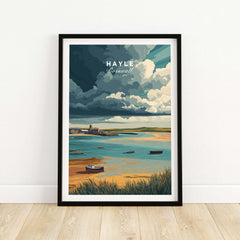 Hayle Boats in the Bay Print - Coastal Cornwall Wall Art featuring a scenic coastal landscape.