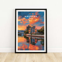 Hiroshima Japan Sunset Poster - Vibrant Sky Wall Art featuring a vibrant sky and reflection on the water.