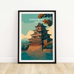 Hiroshima Print Japan - Historic Japanese Architecture Poster showcasing a traditional castle design.