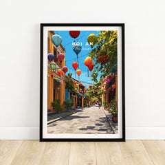 Hoi An Vietnam Colorful Lantern Street Poster - Ancient Town Hallway Print showcasing vibrant, colorful lanterns in a scenic street.