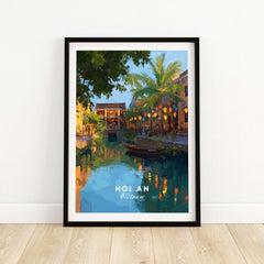 Hoi An Vietnam Night Print - Old Town Lanterns Poster showcasing colorful lanterns along the riverside in Hoi An.