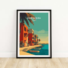 Hurghada Egypt Poster - Red Sea Boats Print featuring coastal views and tropical vibes.