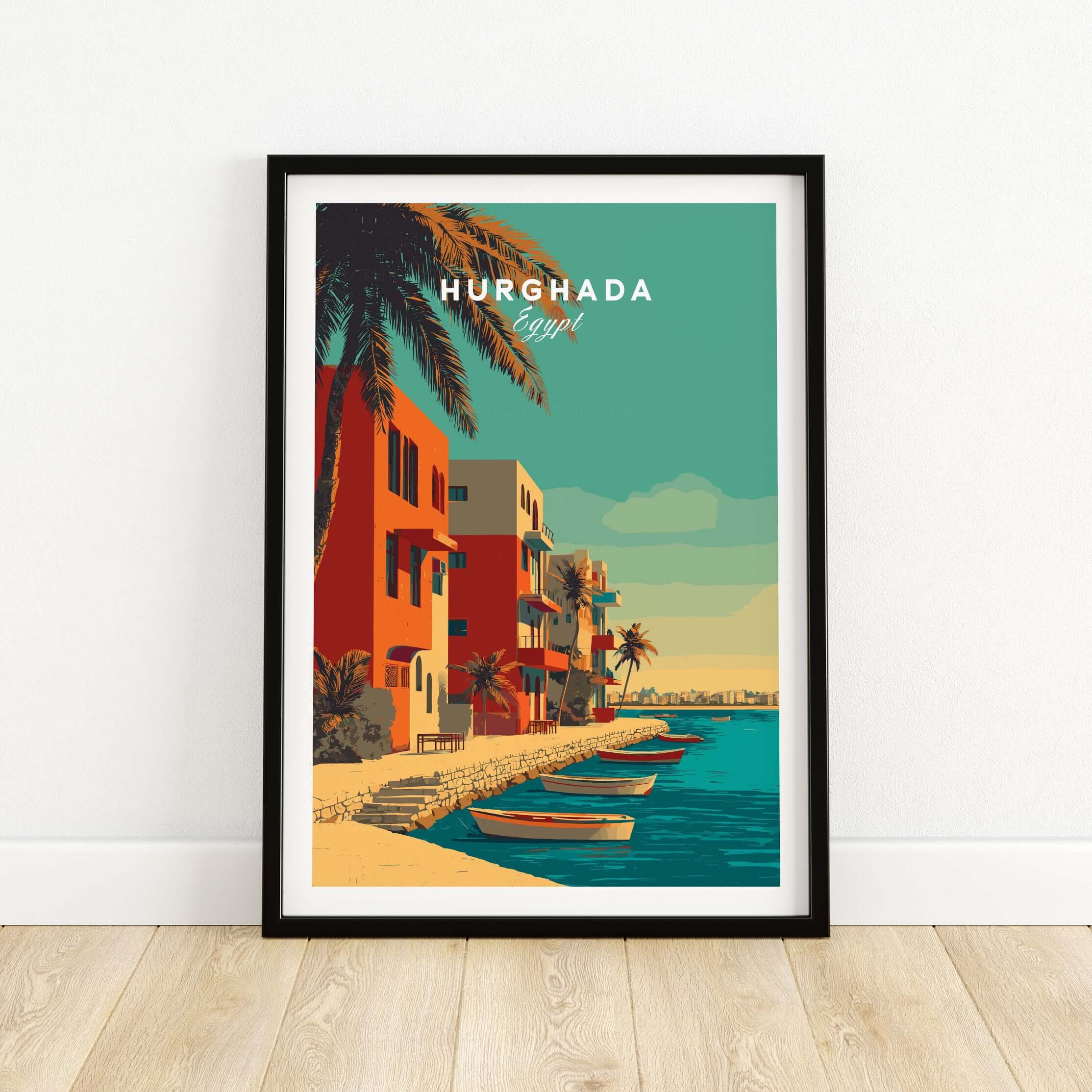 Hurghada Egypt Poster - Red Sea Boats Print featuring coastal views and tropical vibes.