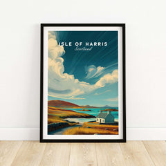 Isle of Harris Print Scotland Coastal Cottage Landscape - Rolling Hills Wall Art featuring a scenic coastal view.