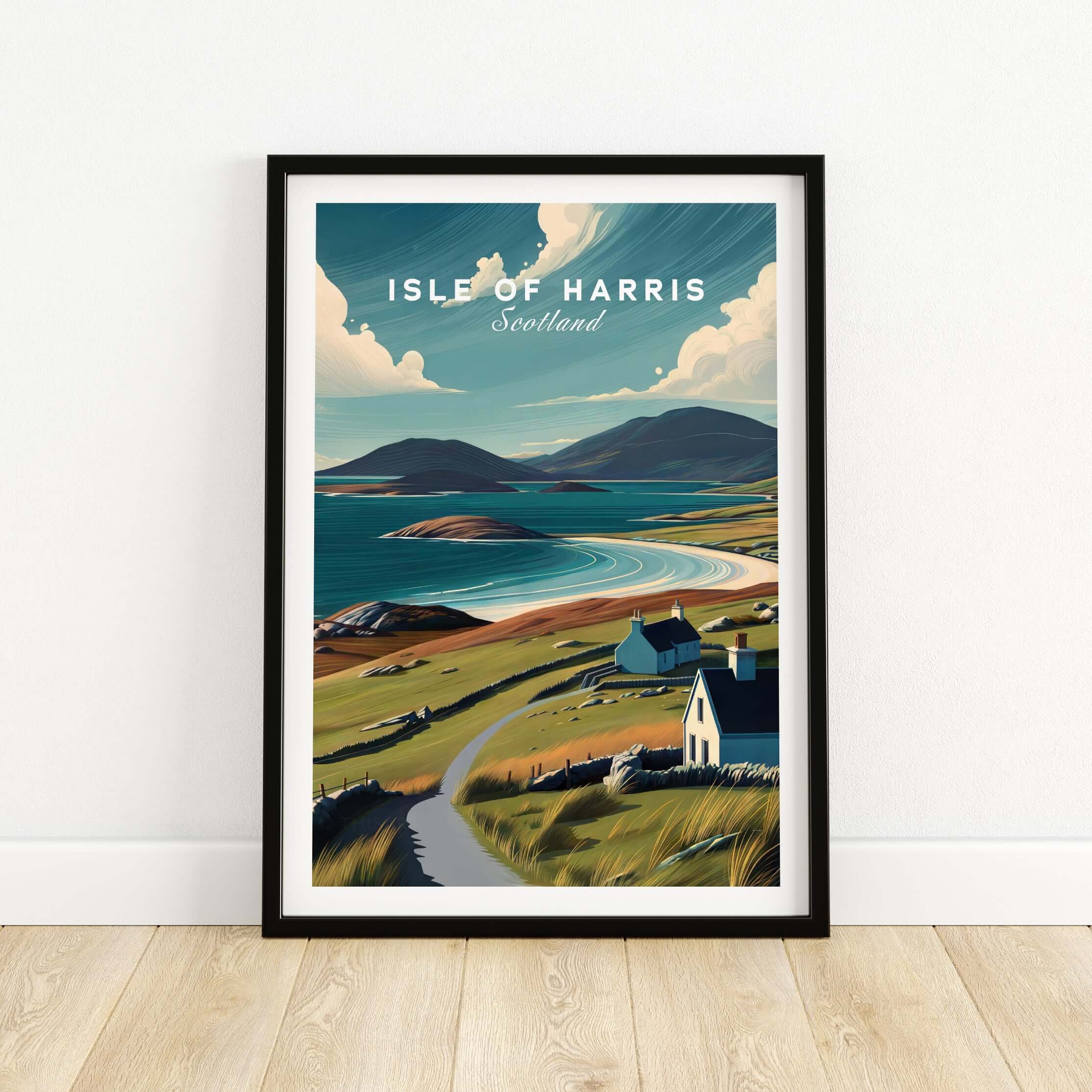 Isle of Harris Scotland Beach Print - Scenic Coastal Wall Art showcasing a vibrant coastal landscape.